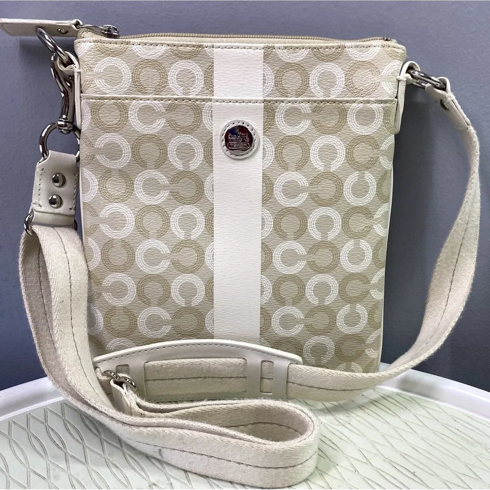 Coach Vintage Women's signature C Ivory Coated Canvas Crossbody‎ purse 8.5x7.5